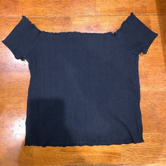 Zara Off The Shoulder Black Crop Top (Size:M) - Picture 2 of 4
